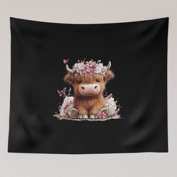 Item preview, Floral Highland Cow with Butterfly designed and sold by perijun.