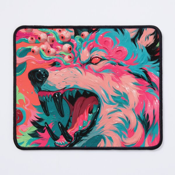 Item preview, Psychedelic Wolf Creepy Cute Neon Pink Art designed and sold by FrostyFrisby.