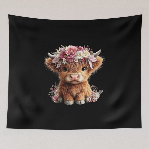 Item preview, Adorable Highland Cow with Flowers designed and sold by perijun.