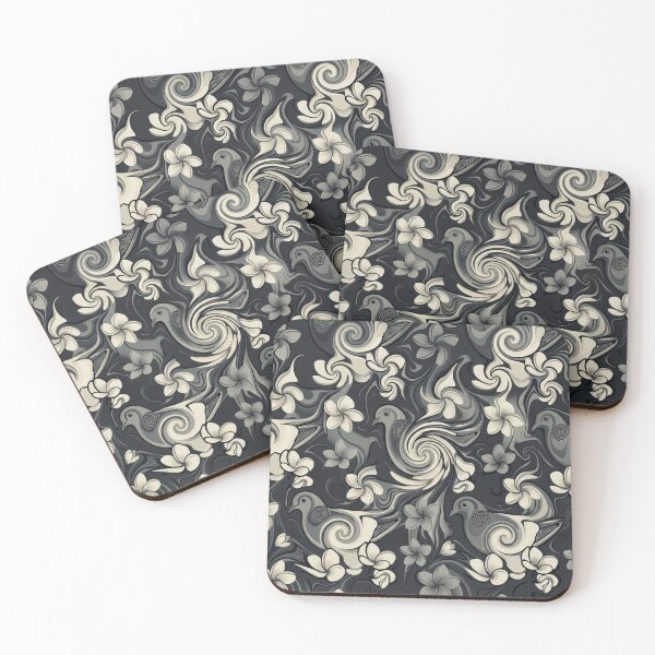 Item preview, Birds & Plumeria Swirl (Black/White) designed and sold by WeaveSphere.