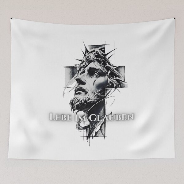 Item preview, Live by faith – Jesus Crown of Thorns Cross Tattoo Design designed and sold by DragonPrint.