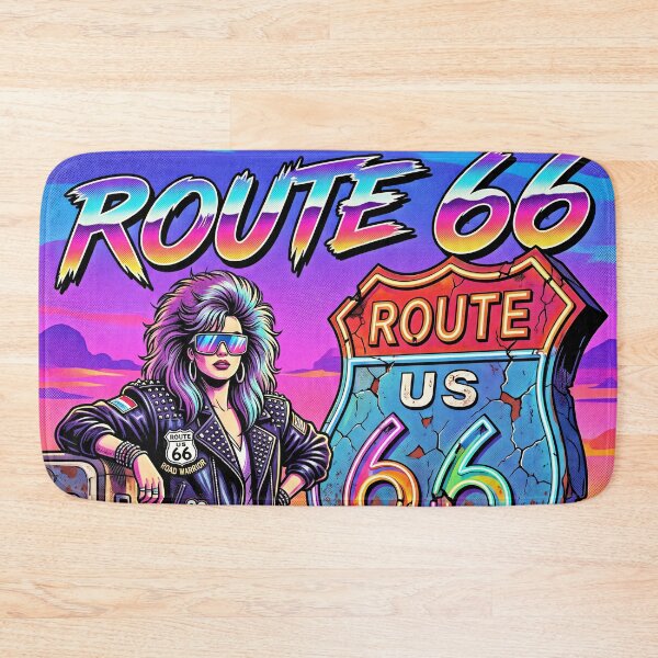Item preview, ROUTE 66 The Mother Road 80s Legend Synthwave Road Warrior Poster designed and sold by RAMIX-Y2K.