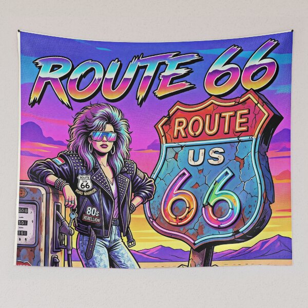 Item preview, ROUTE 66 The Mother Road 80s Legend Synthwave Road Warrior Poster designed and sold by RAMIX-Y2K.