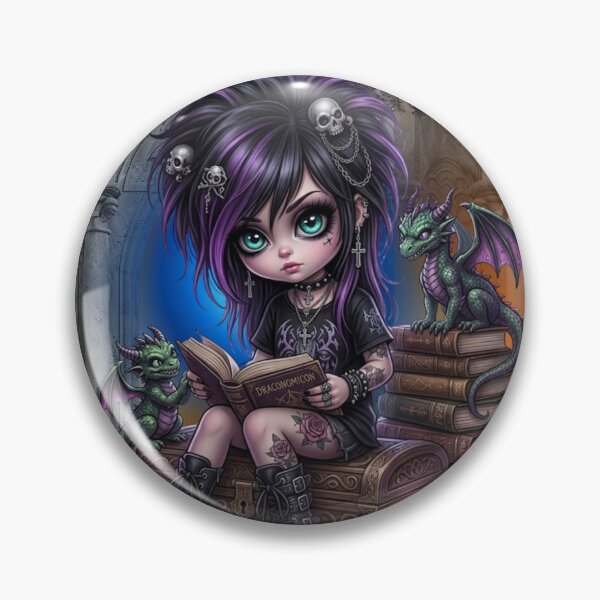 Item preview, Anime Emo punk Girl with Pet Dragons and Stacked Magic Spell Books designed and sold by aliyeus.
