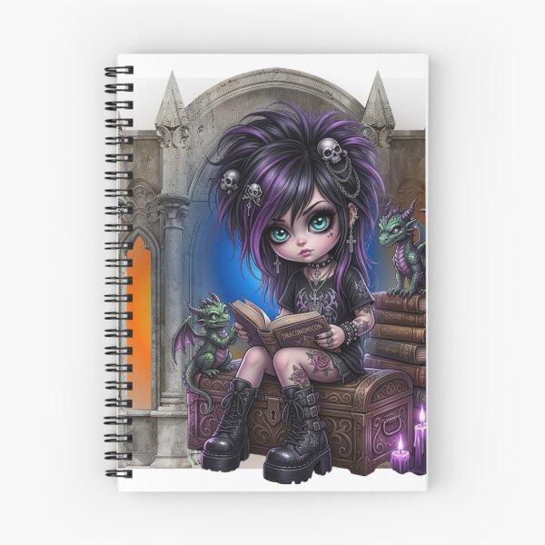 Item preview, Anime Emo punk Girl with Pet Dragons and Stacked Magic Spell Books designed and sold by aliyeus.