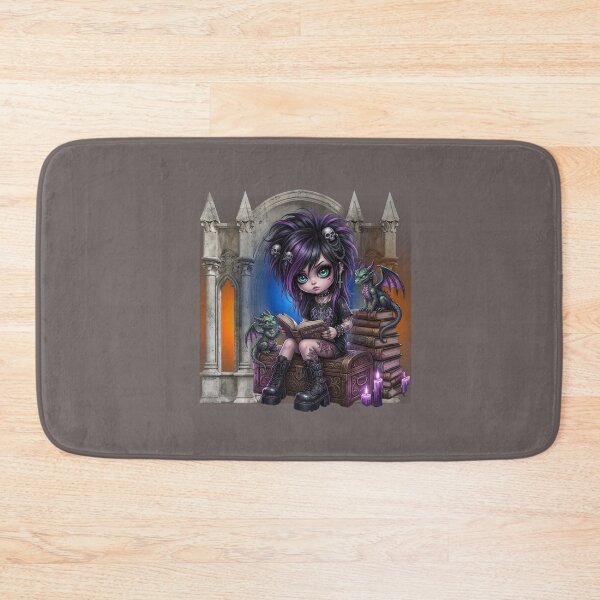 Item preview, Anime Emo punk Girl with Pet Dragons and Stacked Magic Spell Books designed and sold by aliyeus.