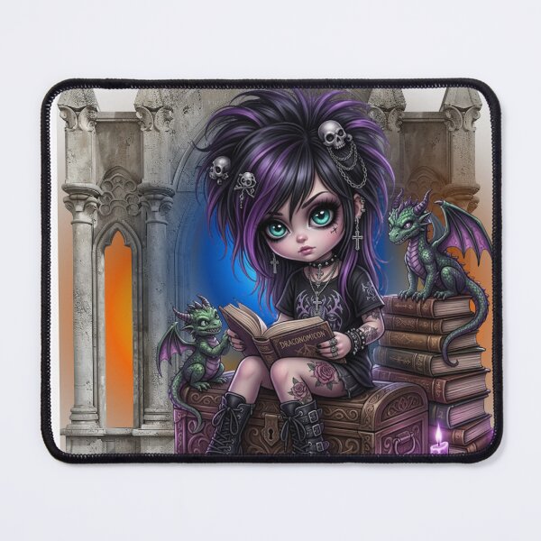 Item preview, Anime Emo punk Girl with Pet Dragons and Stacked Magic Spell Books designed and sold by aliyeus.