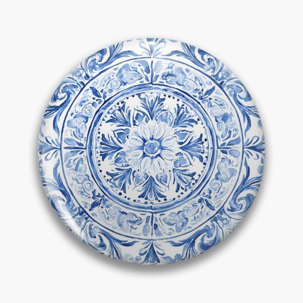 Item preview, Blue Azulejo Watercolor Pattern - Portuguese Tile Circular Daisy Design designed and sold by Yoruhara.