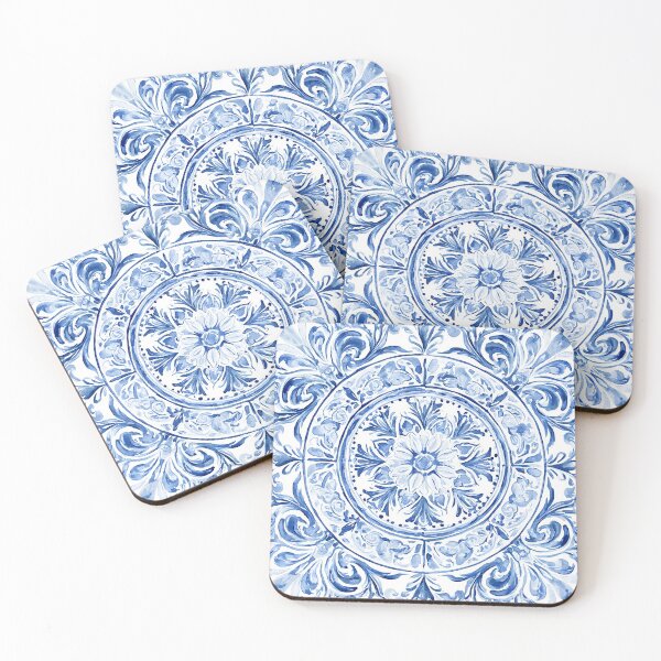 Item preview, Blue Azulejo Watercolor Pattern - Portuguese Tile Circular Daisy Design designed and sold by Yoruhara.