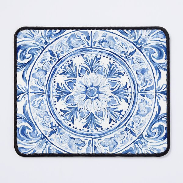 Item preview, Blue Azulejo Watercolor Pattern - Portuguese Tile Circular Daisy Design designed and sold by Yoruhara.
