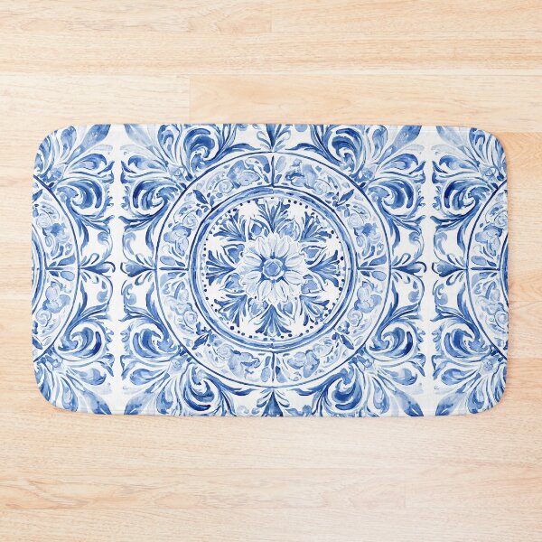 Item preview, Blue Azulejo Watercolor Pattern - Portuguese Tile Circular Daisy Design designed and sold by Nine Lives Studio.
