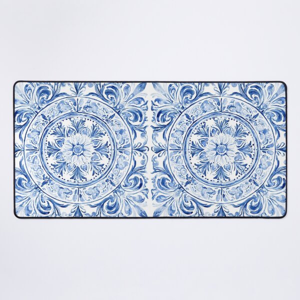 Item preview, Blue Azulejo Watercolor Pattern - Portuguese Tile Circular Daisy Design designed and sold by Nine Lives Studio.