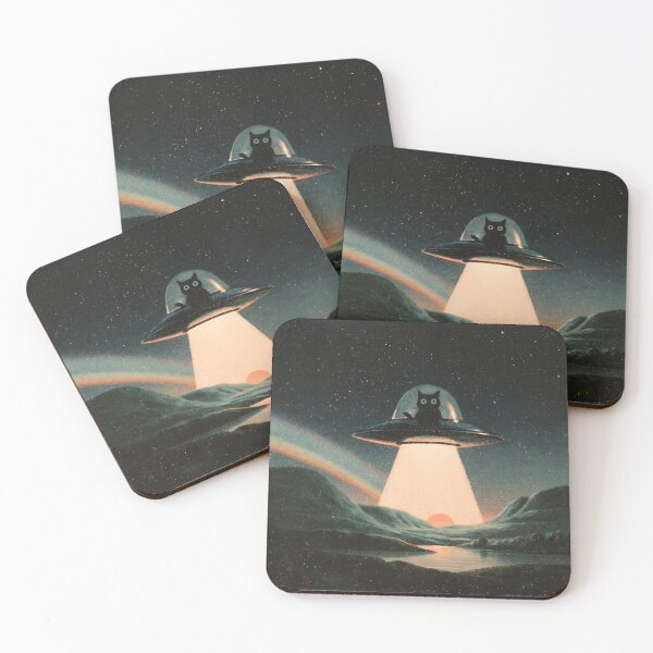 Item preview, Cat UFO Black Kitty Flying Saucer Night Sky designed and sold by FrostyFrisby.