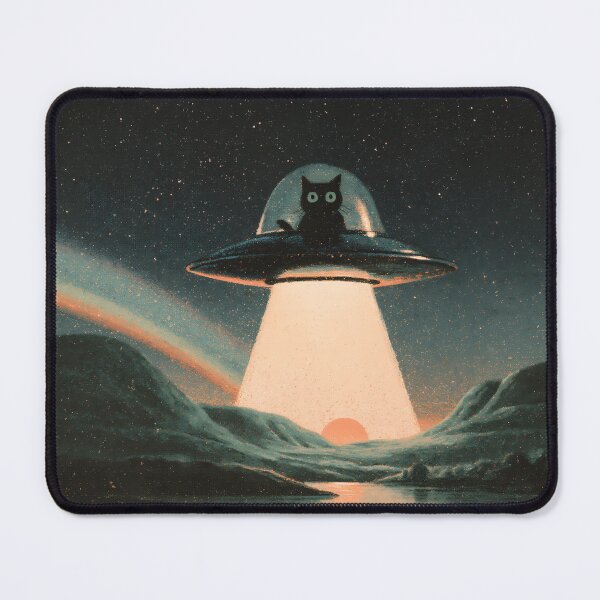 Item preview, Cat UFO Black Kitty Flying Saucer Night Sky designed and sold by FrostyFrisby.