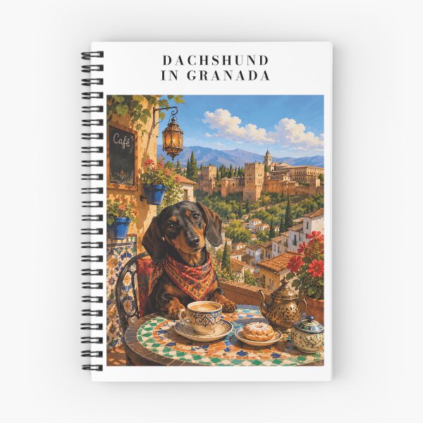Item preview, Dachshund in a Granada cafe overlooking the Alhambra designed and sold by Nomad-Paws.