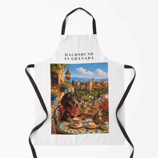 Item preview, Dachshund in a Granada cafe overlooking the Alhambra designed and sold by Nomad-Paws.