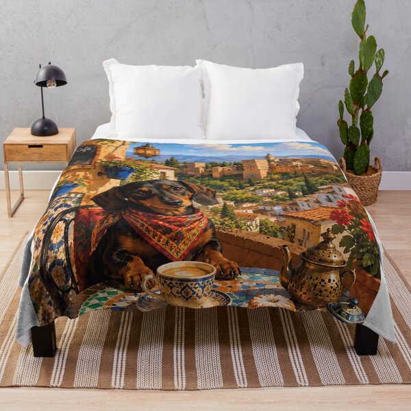 Item preview, Dachshund in a Granada cafe overlooking the Alhambra designed and sold by Nomad-Paws.