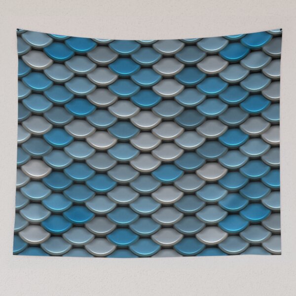 Item preview, Blue Silver Metallic Fish Scale Abstract Pattern designed and sold by Sybille-Yates.