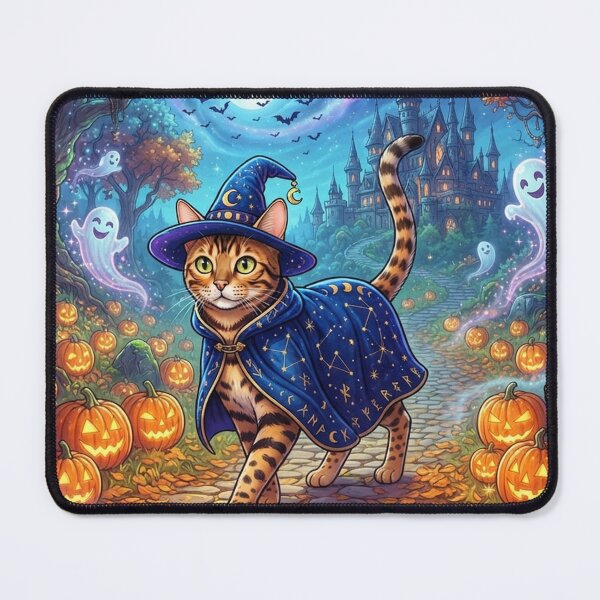 Item preview, Bengal Cat Wizard Halloween Magic Wand and Friendly Ghosts Castle designed and sold by Ghostlycats2026.
