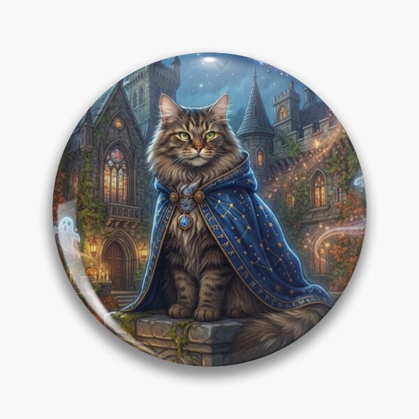 Item preview, Maine Coon Cat Wizard Halloween Magic Castle and Friendly Ghosts designed and sold by Ghostlycats2026.