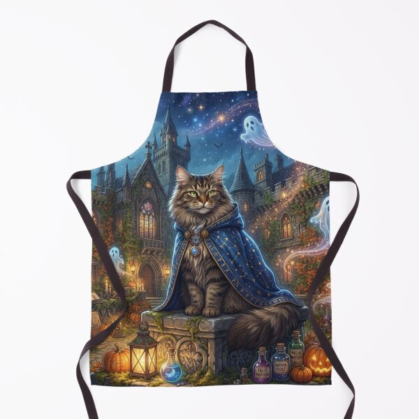 Item preview, Maine Coon Cat Wizard Halloween Magic Castle and Friendly Ghosts designed and sold by Ghostlycats2026.