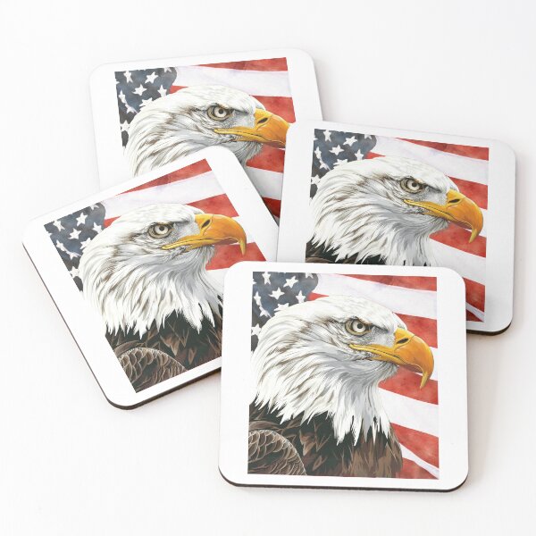 Item preview, Stern faced American Bald Eagle with American flag background designed and sold by AmericaFreedom.