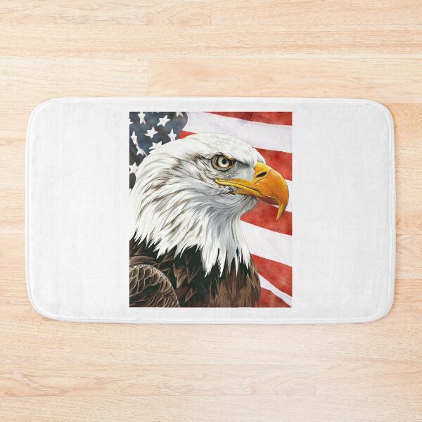 Item preview, Stern faced American Bald Eagle with American flag background designed and sold by AmericaFreedom.