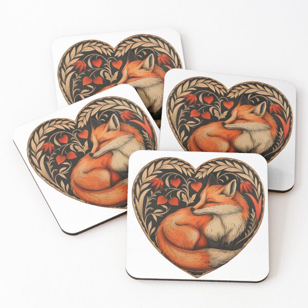 Item preview, Sleeping Fox Heart - Woodland Fox Love Folk Art Design designed and sold by FoldedRainbow.