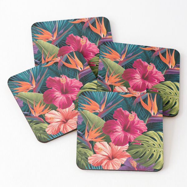 Item preview, Tropical Pattern Hibiscus Palm Leaves Vivid designed and sold by FrostyFrisby.