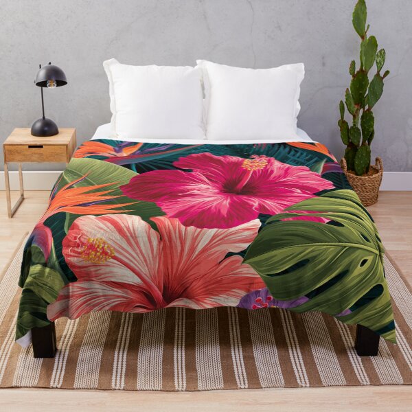 Item preview, Tropical Pattern Hibiscus Palm Leaves Vivid designed and sold by FrostyFrisby.