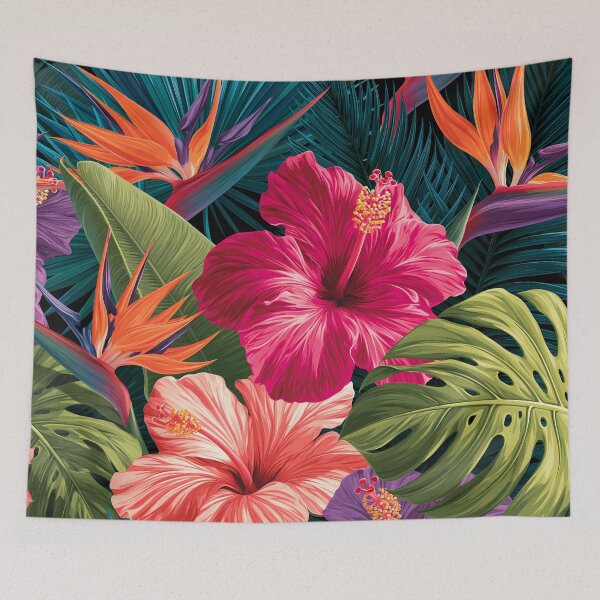 Item preview, Tropical Pattern Hibiscus Palm Leaves Vivid designed and sold by FrostyFrisby.