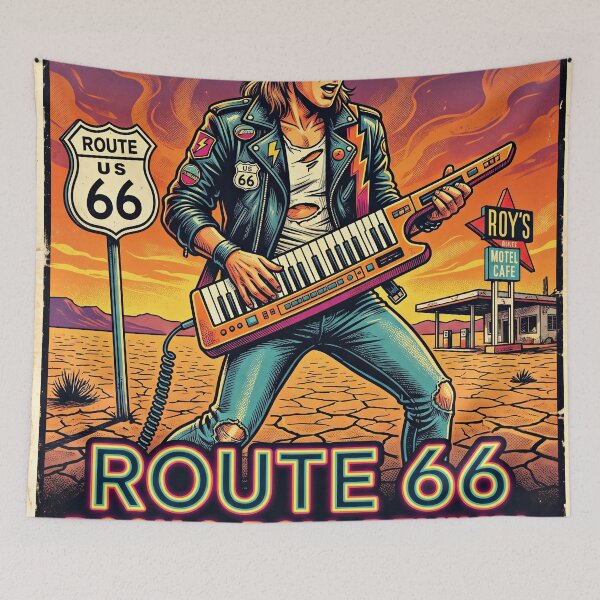 Item preview, ROUTE 66 Rock and Roll Revival 1984 Keytar Concert Poster designed and sold by RAMIX-Y2K.