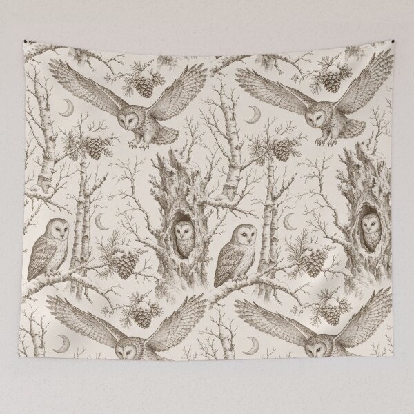 Item preview, Winter Owl Toile Seamless Pattern | Snowy Woodland Owl Toile Warm Sepia designed and sold by StickyGuys.