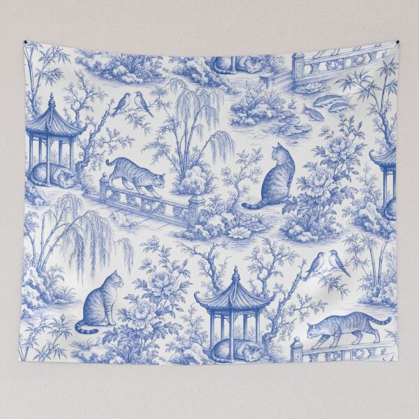 Item preview, Chinoiserie Cat Garden Seamless Pattern | Blue and White Porcelain Cat Pattern designed and sold by StickyGuys.