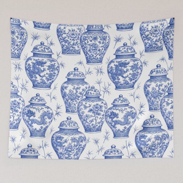 Item preview, Chinoiserie Ginger Jars Seamless Pattern | Blue and White Porcelain Grandmillennial designed and sold by StickyGuys.