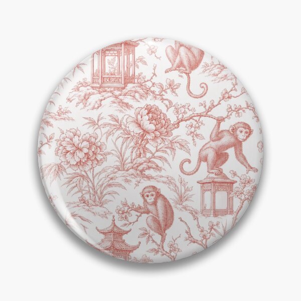 Item preview, Chinoiserie Monkey Seamless Pattern | Grandmillennial Monkey Toile Deep Coral designed and sold by StickyGuys.