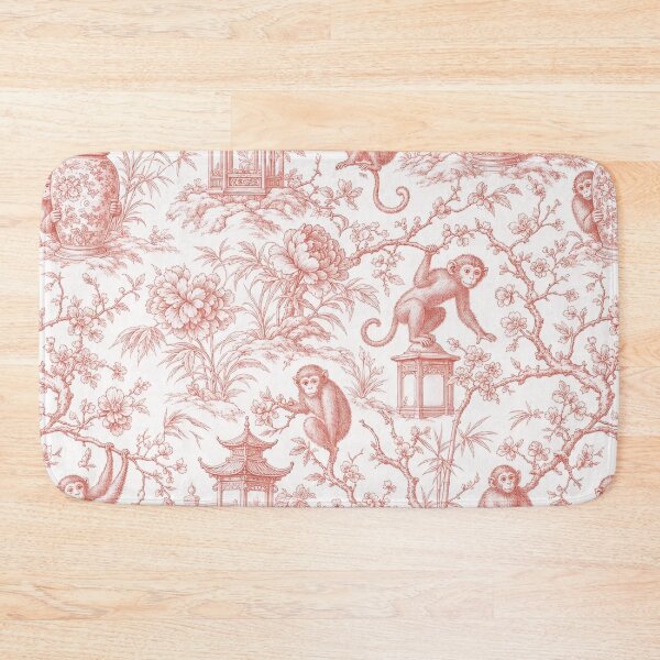 Item preview, Chinoiserie Monkey Seamless Pattern | Grandmillennial Monkey Toile Deep Coral designed and sold by StickyGuys.