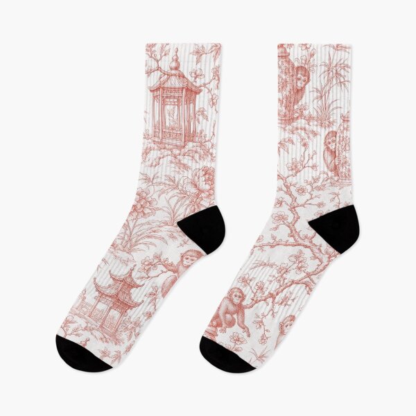 Item preview, Chinoiserie Monkey Seamless Pattern | Grandmillennial Monkey Toile Deep Coral designed and sold by StickyGuys.
