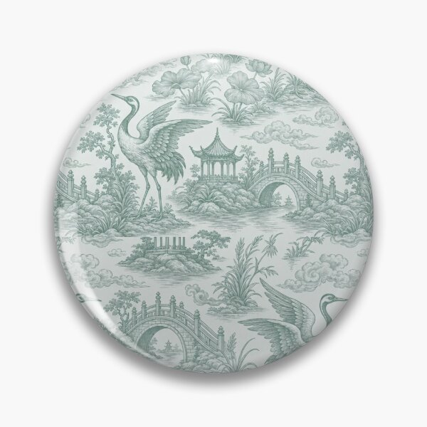 Item preview, Green Chinoiserie Crane Seamless Pattern | Jade Celadon Grandmillennial Pattern designed and sold by StickyGuys.