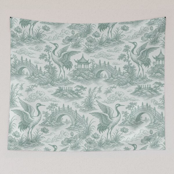 Item preview, Green Chinoiserie Crane Seamless Pattern | Jade Celadon Grandmillennial Pattern designed and sold by StickyGuys.