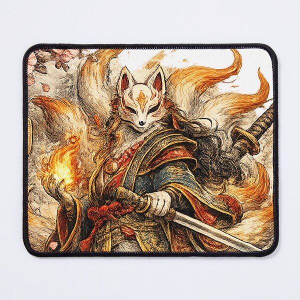 Item preview, Mythical Japanese Kitsune Nine Tailed Fox Samurai Art designed and sold by Mohamedeinoo.