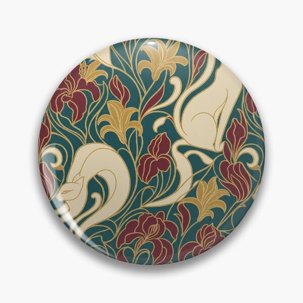 Item preview, Art Nouveau Cat Seamless Pattern | Mucha Style Cat Pattern Teal and Gold designed and sold by StickyGuys.