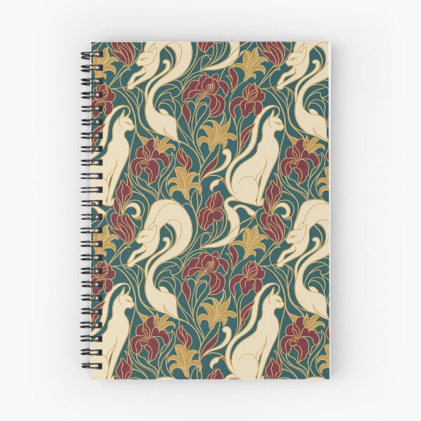 Item preview, Art Nouveau Cat Seamless Pattern | Mucha Style Cat Pattern Teal and Gold designed and sold by StickyGuys.