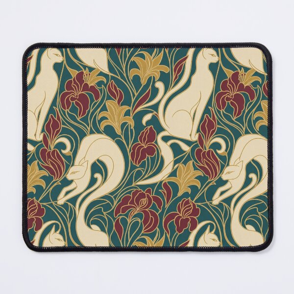 Item preview, Art Nouveau Cat Seamless Pattern | Mucha Style Cat Pattern Teal and Gold designed and sold by StickyGuys.