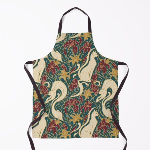 Item preview, Art Nouveau Cat Seamless Pattern | Mucha Style Cat Pattern Teal and Gold designed and sold by StickyGuys.