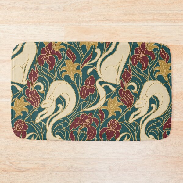 Item preview, Art Nouveau Cat Seamless Pattern | Mucha Style Cat Pattern Teal and Gold designed and sold by StickyGuys.