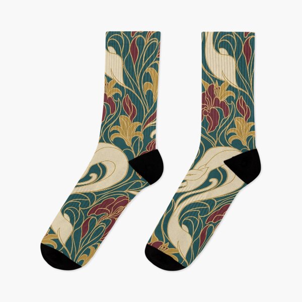 Item preview, Art Nouveau Cat Seamless Pattern | Mucha Style Cat Pattern Teal and Gold designed and sold by StickyGuys.
