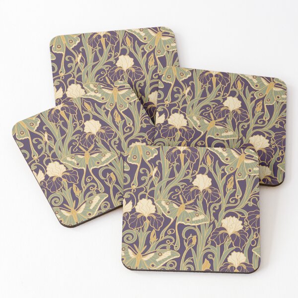 Item preview, Art Nouveau Moth and Iris Seamless Pattern | Mucha Style Dark Botanical Plum designed and sold by StickyGuys.