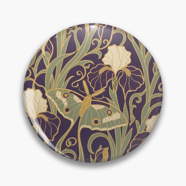Item preview, Art Nouveau Moth and Iris Seamless Pattern | Mucha Style Dark Botanical Plum designed and sold by StickyGuys.