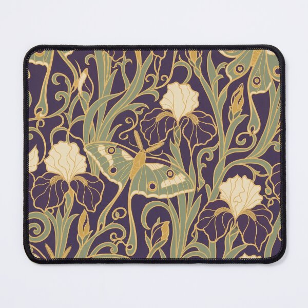 Item preview, Art Nouveau Moth and Iris Seamless Pattern | Mucha Style Dark Botanical Plum designed and sold by StickyGuys.